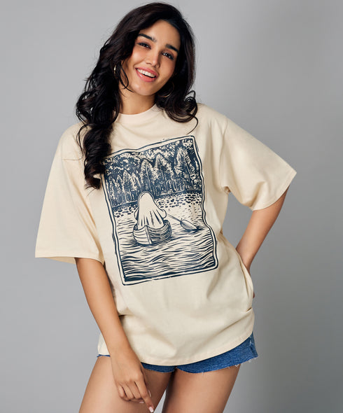 Oversize Light Brown Printed Tshirt